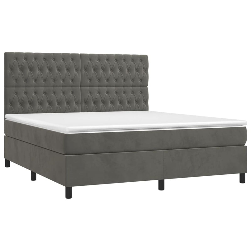 vidaXL sötétszürke bársony rugós és LED-es ágy matraccal 180x200 cm