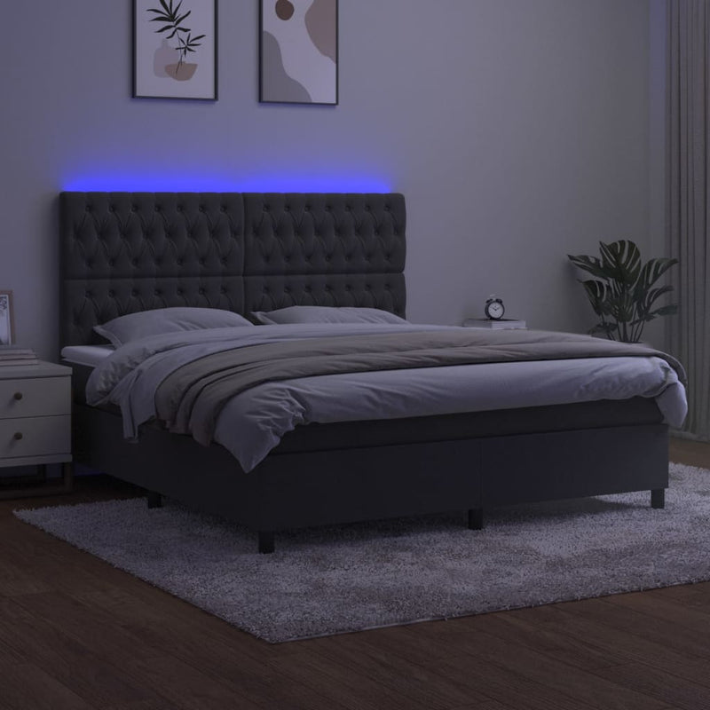 vidaXL sötétszürke bársony rugós és LED-es ágy matraccal 180x200 cm