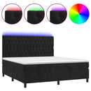 vidaXL fekete bársony rugós és LED-es ágy matraccal 180x200 cm
