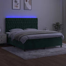 vidaXL sötétzöld bársony rugós és LED-es ágy matraccal 180x200 cm