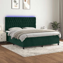 vidaXL sötétzöld bársony rugós és LED-es ágy matraccal 180x200 cm
