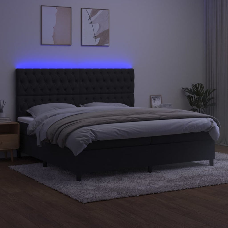 vidaXL fekete bársony rugós és LED-es ágy matraccal 200x200 cm