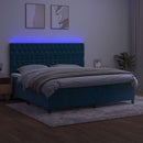 vidaXL sötétkék bársony rugós és LED-es ágy matraccal 200x200 cm