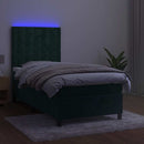 vidaXL sötétzöld bársony rugós és LED-es ágy matraccal 80 x 200 cm