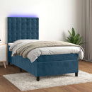 vidaXL sötétkék bársony rugós és LED-es ágy matraccal 90x190 cm
