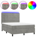 vidaXL világosszürke bársony rugós és LED-es ágy matraccal 140x190 cm