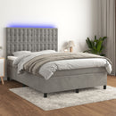 vidaXL világosszürke bársony rugós és LED-es ágy matraccal 140x190 cm