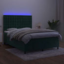 vidaXL sötétzöld bársony rugós és LED-es ágy matraccal 140x190 cm