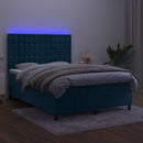 vidaXL sötétkék bársony rugós és LED-es ágy matraccal 140x190 cm