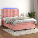 vidaXL rózsaszín bársony rugós és LED-es ágy matraccal 140x190 cm