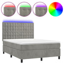 vidaXL világosszürke bársony rugós és LED-es ágy matraccal 140x200 cm