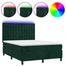vidaXL sötétzöld bársony rugós és LED-es ágy matraccal 140x200 cm