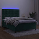 vidaXL sötétzöld bársony rugós és LED-es ágy matraccal 140x200 cm