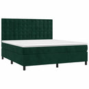 vidaXL sötétzöld bársony rugós és LED-es ágy matraccal 160x200 cm