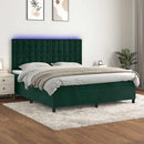 vidaXL sötétzöld bársony rugós és LED-es ágy matraccal 160x200 cm