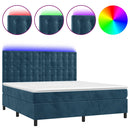 vidaXL sötétkék bársony rugós és LED-es ágy matraccal 180x200 cm
