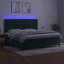 vidaXL sötétzöld bársony rugós és LED-es ágy matraccal 200x200 cm