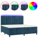 vidaXL sötétkék bársony rugós és LED-es ágy matraccal 200x200 cm