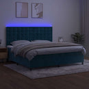 vidaXL sötétkék bársony rugós és LED-es ágy matraccal 200x200 cm