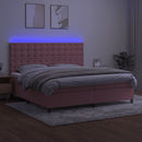 vidaXL rózsaszín bársony rugós és LED-es ágy matraccal 200x200 cm
