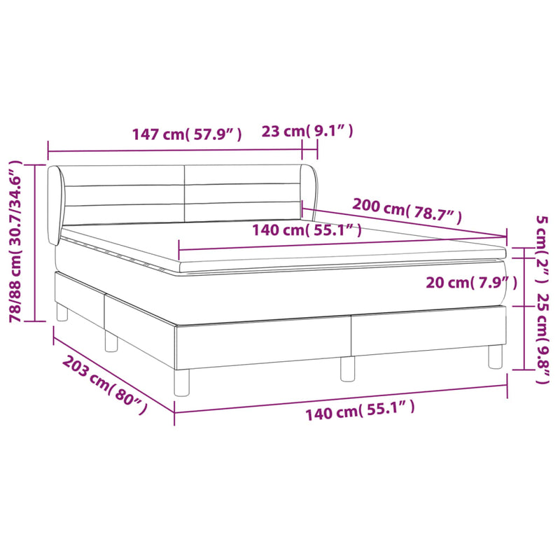 vidaXL sötétbarna szövet rugós ágy matraccal 140 x 200 cm