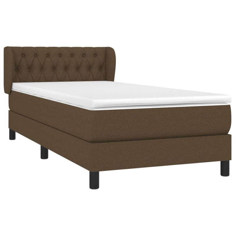 vidaXL sötétbarna szövet rugós ágy matraccal 90 x 200 cm