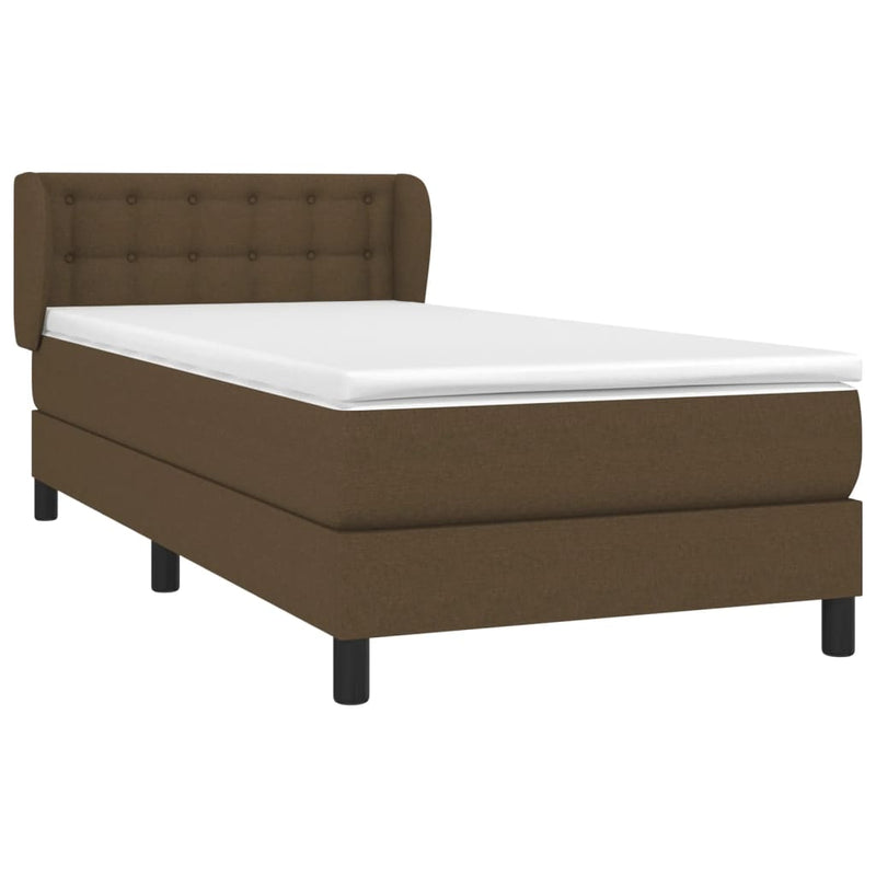 vidaXL sötétbarna szövet rugós ágy matraccal 90 x 200 cm