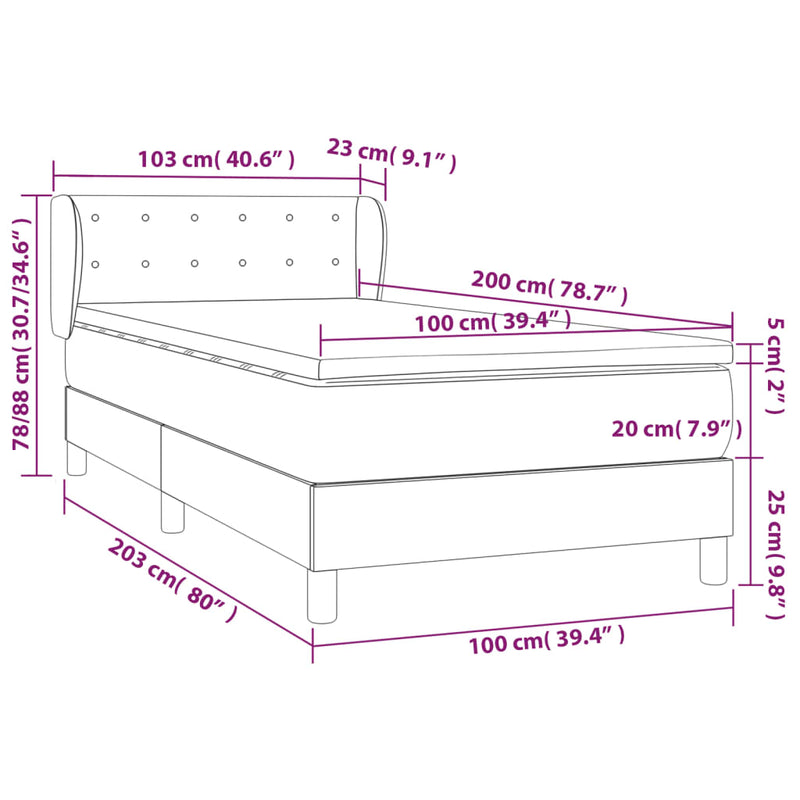 vidaXL sötétszürke szövet rugós ágy matraccal 100 x 200 cm