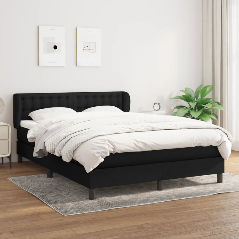 vidaXL fekete szövet rugós ágy matraccal 140 x 200 cm