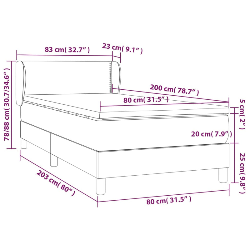 vidaXL sötétszürke szövet rugós ágy matraccal 80 x 200 cm