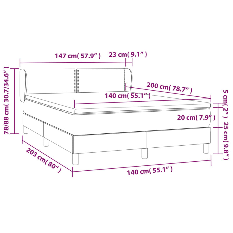 vidaXL sötétbarna szövet rugós ágy matraccal 140 x 200 cm