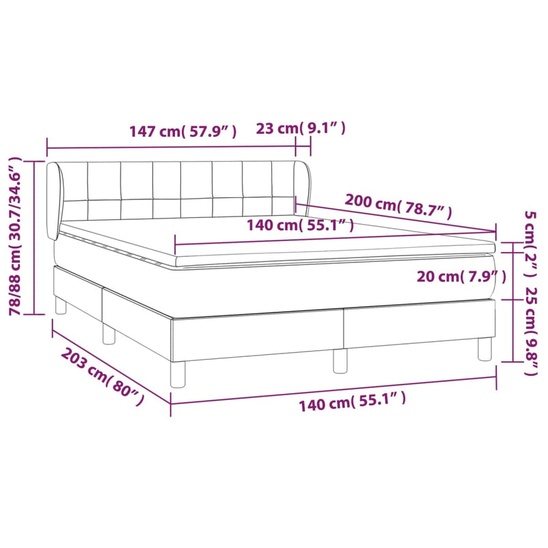 vidaXL sötétbarna szövet rugós ágy matraccal 140 x 200 cm