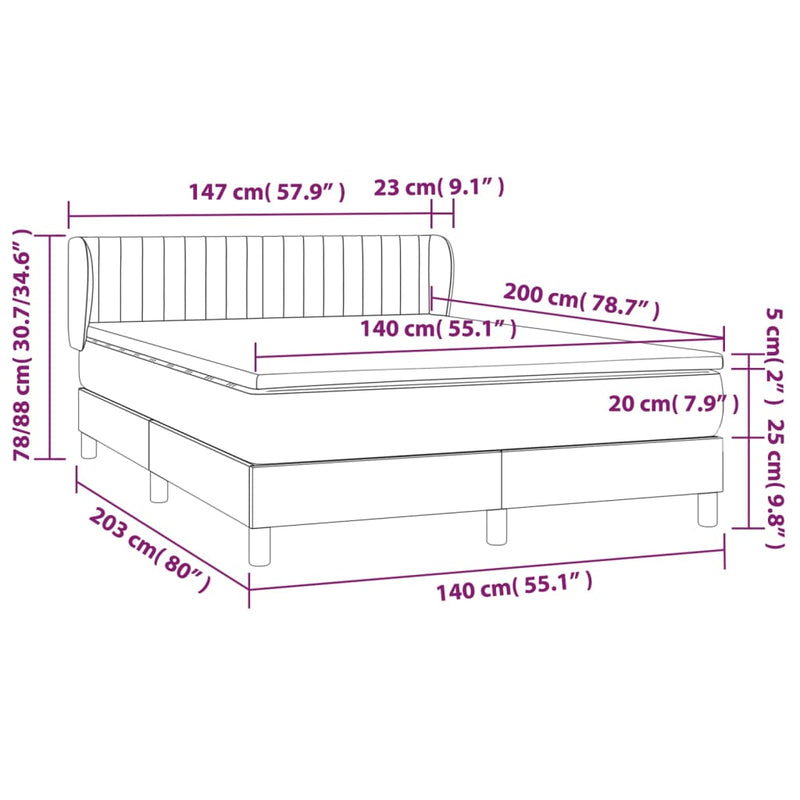 vidaXL sötétbarna szövet rugós ágy matraccal 140 x 200 cm