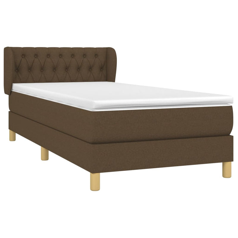 vidaXL sötétbarna szövet rugós ágy matraccal 90 x 200 cm