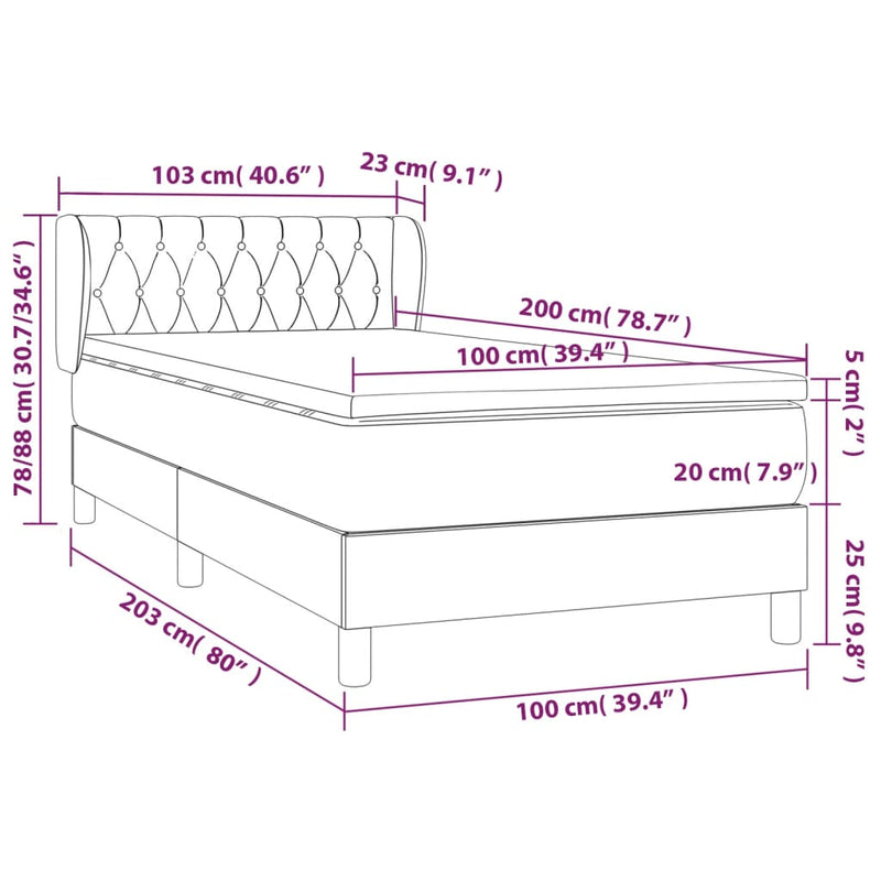 vidaXL krémszínű szövet rugós ágy matraccal 100 x 200 cm