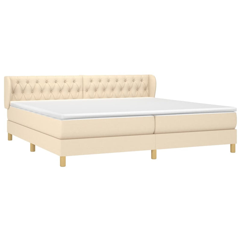 vidaXL krémszínű szövet rugós ágy matraccal 200 x 200 cm