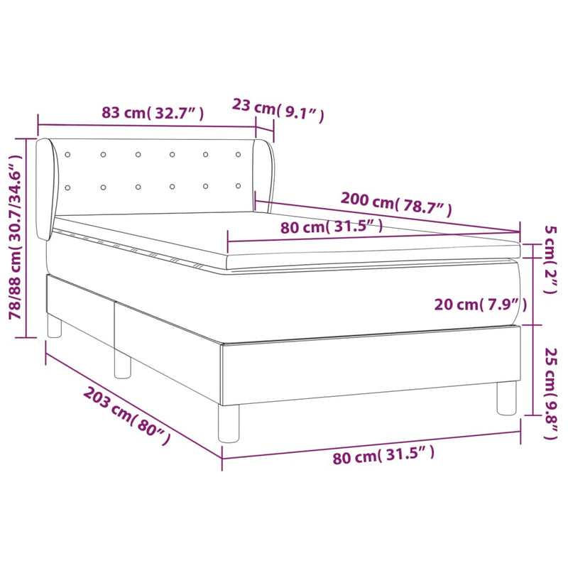 vidaXL sötétszürke szövet rugós ágy matraccal 80 x 200 cm