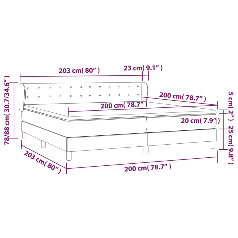 vidaXL sötétszürke szövet rugós ágy matraccal 200 x 200 cm