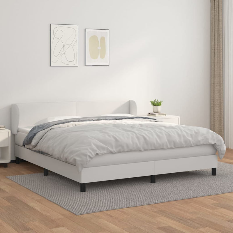 vidaXL fehér műbőr rugós ágy matraccal 180 x 200 cm