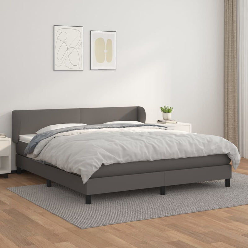 vidaXL szürke műbőr rugós ágy matraccal 180 x 200 cm
