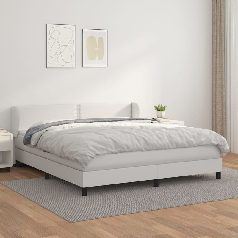 vidaXL fehér műbőr rugós ágy matraccal 180 x 200 cm