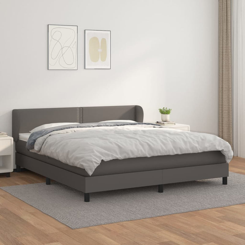 vidaXL szürke műbőr rugós ágy matraccal 180 x 200 cm