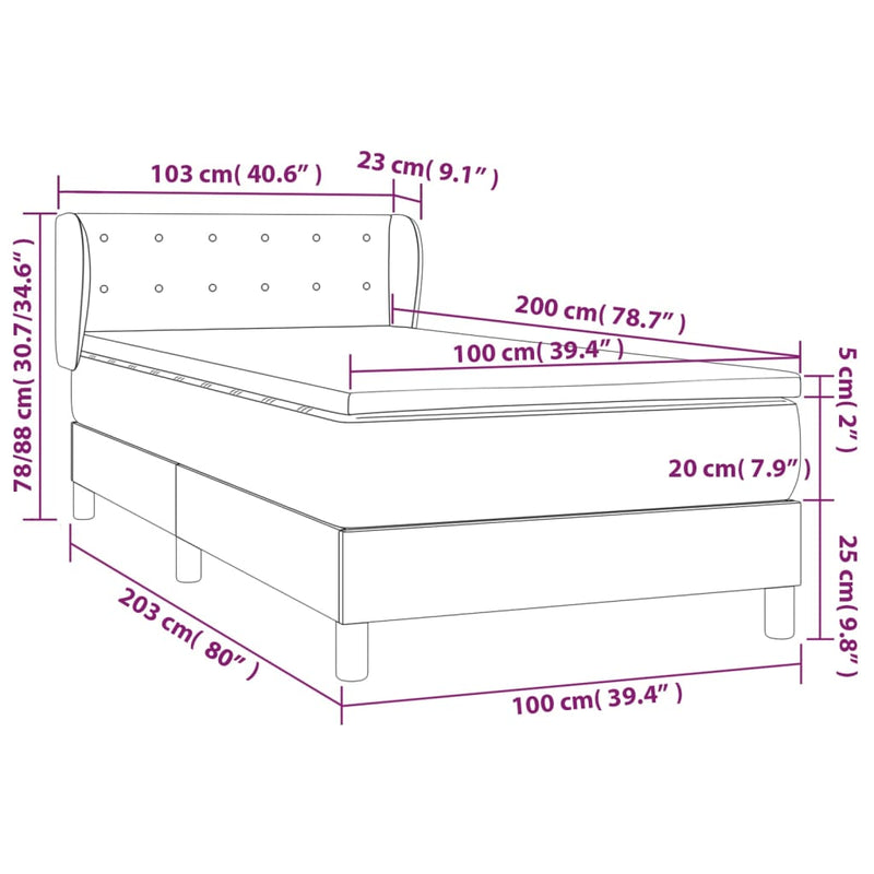 vidaXL fekete műbőr rugós ágy matraccal 100 x 200 cm