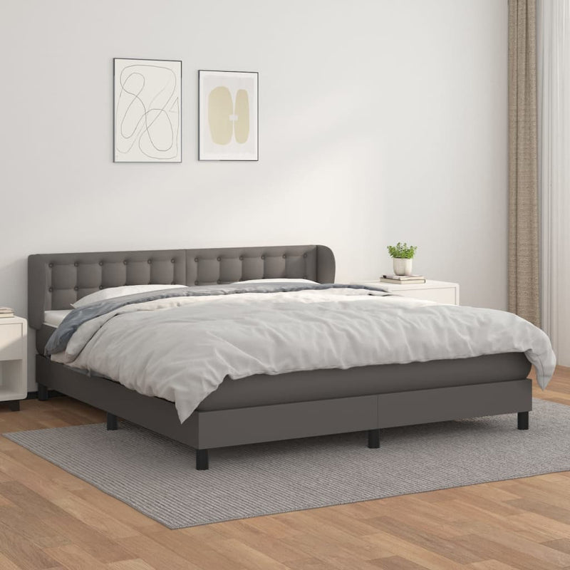 vidaXL szürke műbőr rugós ágy matraccal 160 x 200 cm