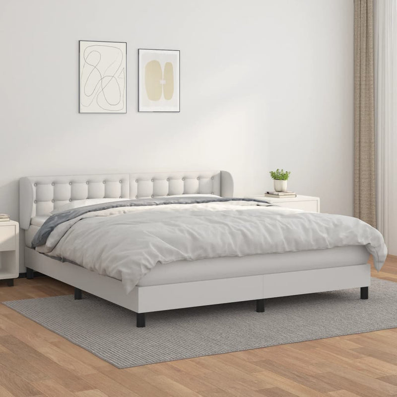 vidaXL fehér műbőr rugós ágy matraccal 180 x 200 cm