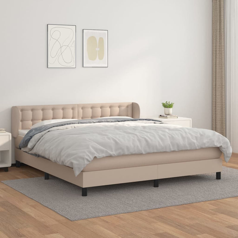 vidaXL cappuccino színű műbőr rugós ágy matraccal 180 x 200 cm