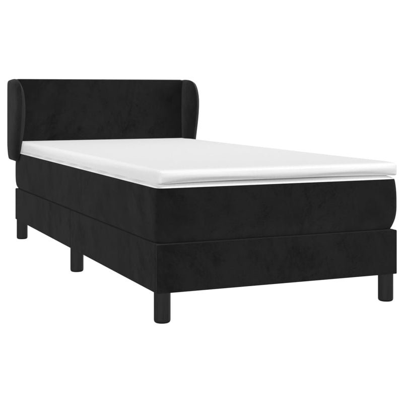 vidaXL fekete bársony rugós ágy matraccal 90 x 200 cm