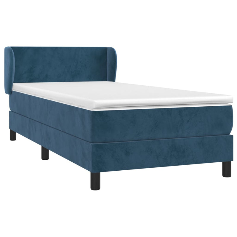 vidaXL sötétkék bársony rugós ágy matraccal 90 x 200 cm