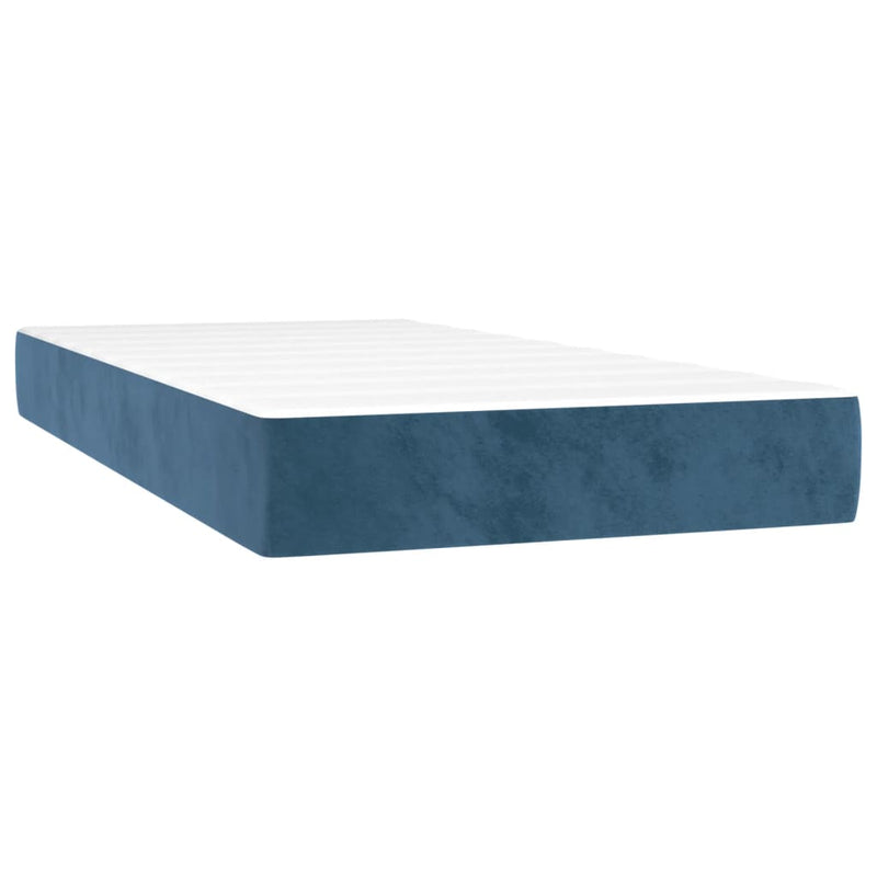 vidaXL sötétkék bársony rugós ágy matraccal 90 x 200 cm