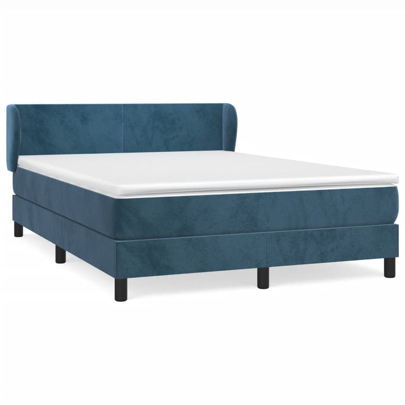 vidaXL sötétkék bársony rugós ágy matraccal 140x190 cm